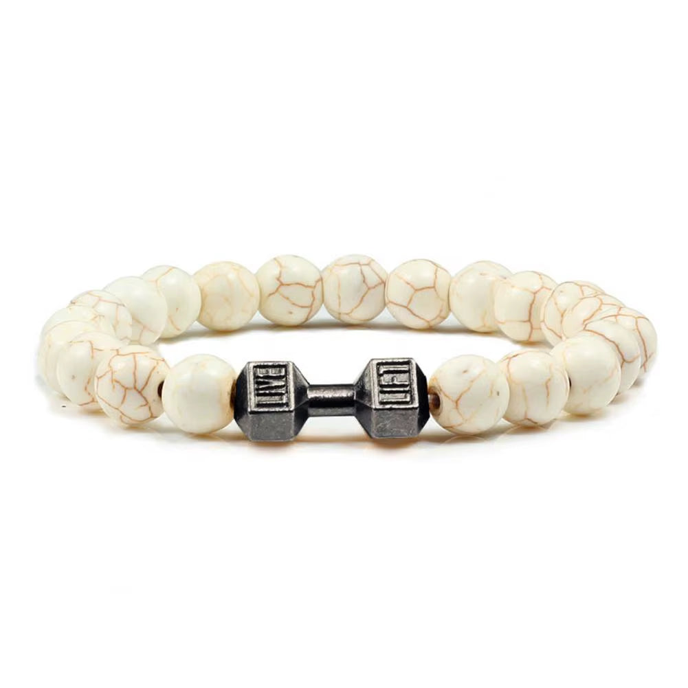 Natural Stone Barbell Energy Weights Bracelets Gym Dumbbells Beads Bracelet Plated Barbell Beaded Bmen Women Bracelet Jewelry