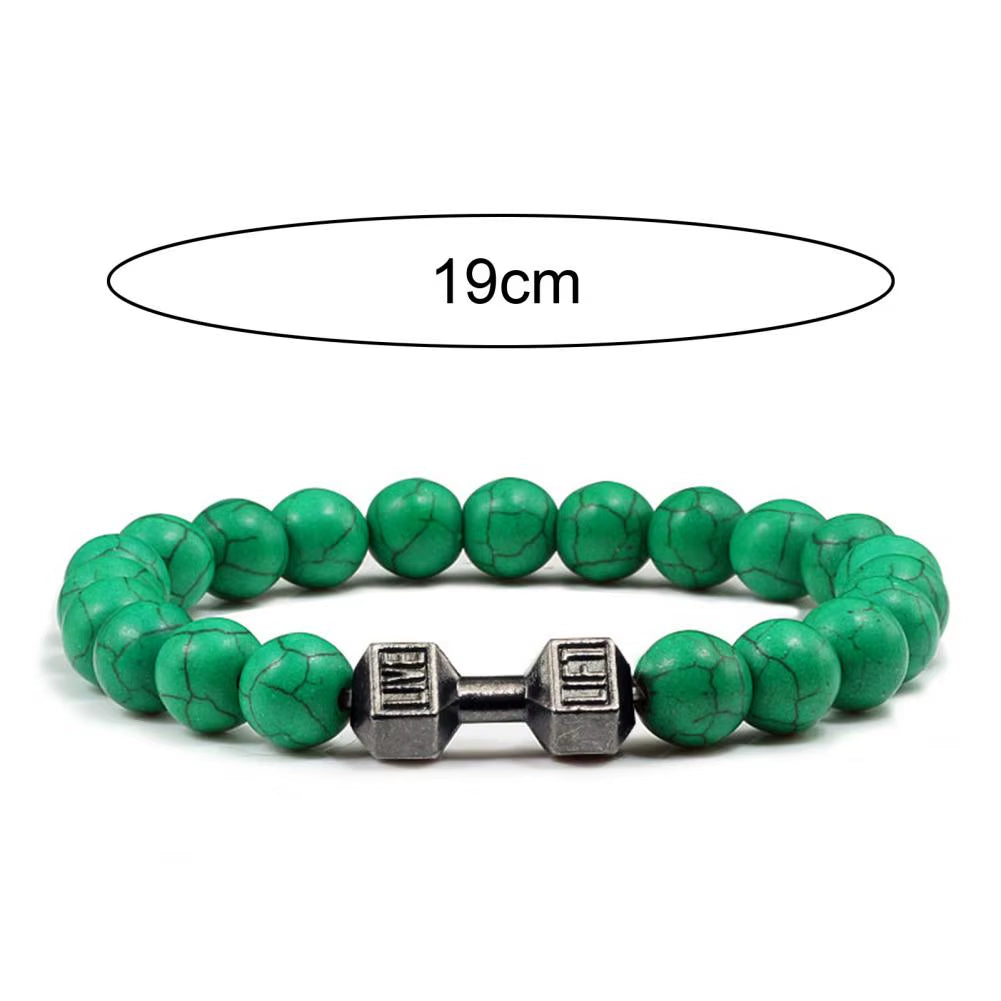 Natural Stone Barbell Energy Weights Bracelets Gym Dumbbells Beads Bracelet Plated Barbell Beaded Bmen Women Bracelet Jewelry