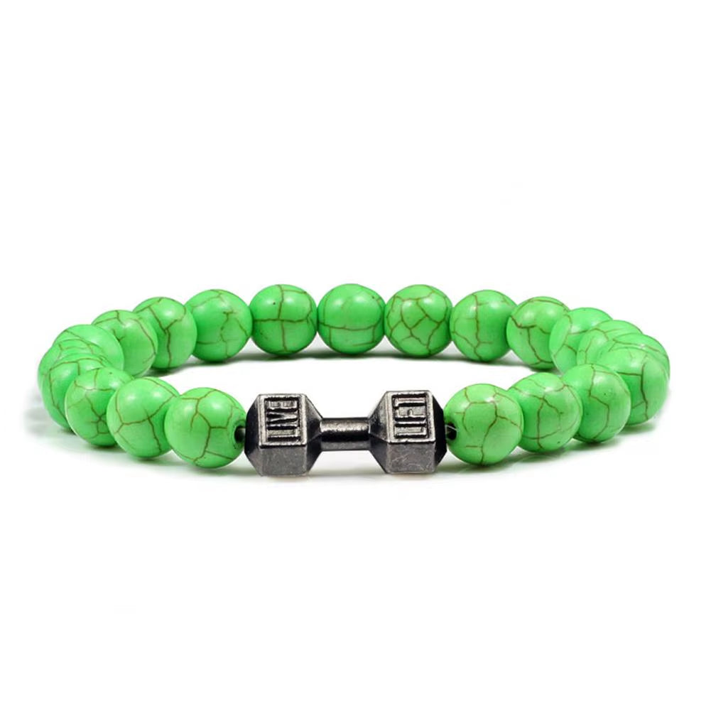 Natural Stone Barbell Energy Weights Bracelets Gym Dumbbells Beads Bracelet Plated Barbell Beaded Bmen Women Bracelet Jewelry