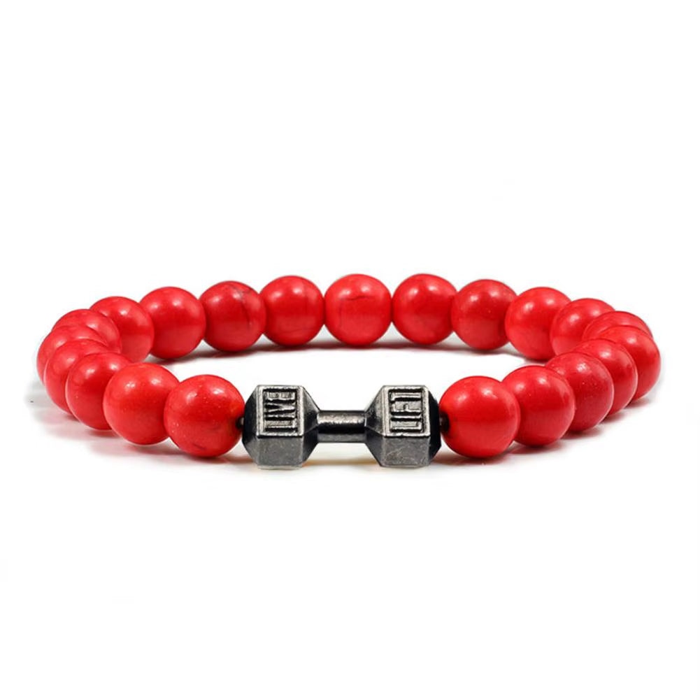 Natural Stone Barbell Energy Weights Bracelets Gym Dumbbells Beads Bracelet Plated Barbell Beaded Bmen Women Bracelet Jewelry