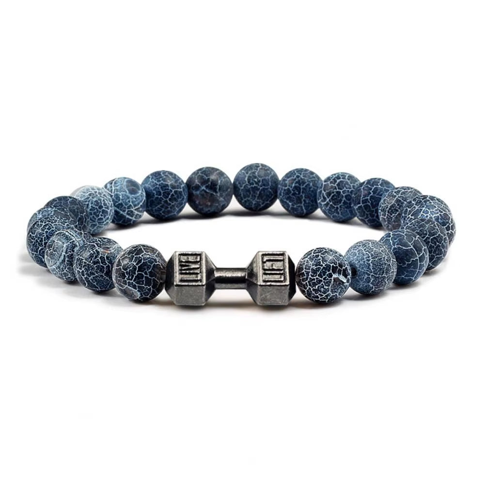 Natural Stone Barbell Energy Weights Bracelets Gym Dumbbells Beads Bracelet Plated Barbell Beaded Bmen Women Bracelet Jewelry