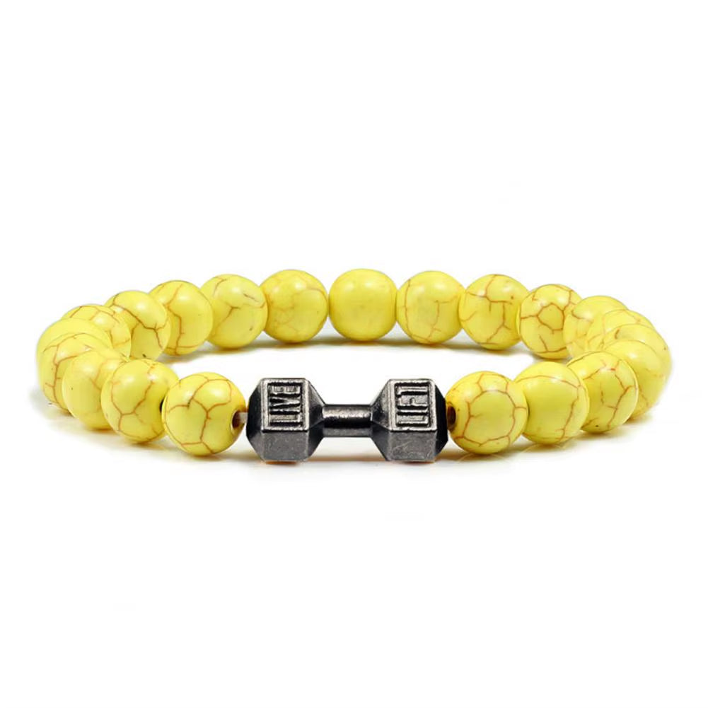 Natural Stone Barbell Energy Weights Bracelets Gym Dumbbells Beads Bracelet Plated Barbell Beaded Bmen Women Bracelet Jewelry