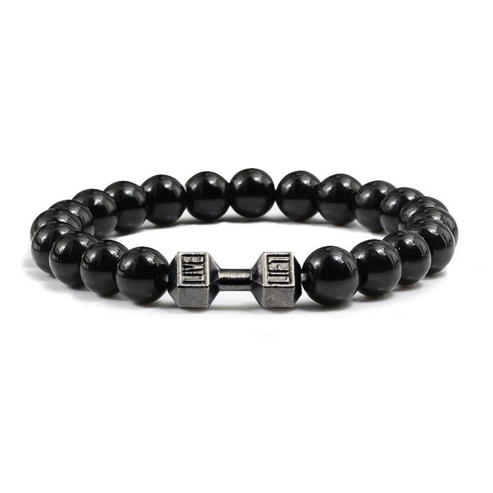 Natural Stone Barbell Energy Weights Bracelets Gym Dumbbells Beads Bracelet Plated Barbell Beaded Bmen Women Bracelet Jewelry
