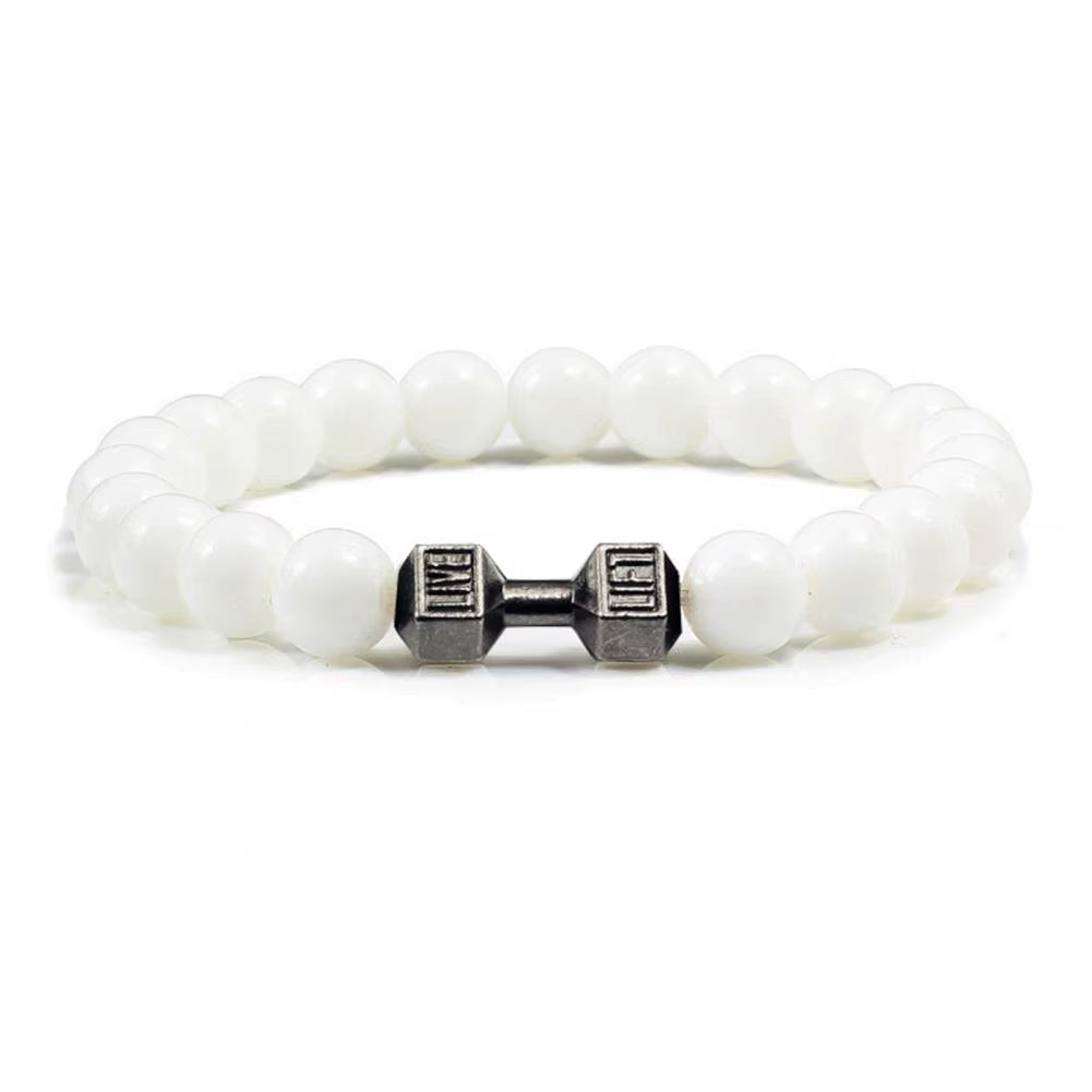 Natural Stone Barbell Energy Weights Bracelets Gym Dumbbells Beads Bracelet Plated Barbell Beaded Bmen Women Bracelet Jewelry