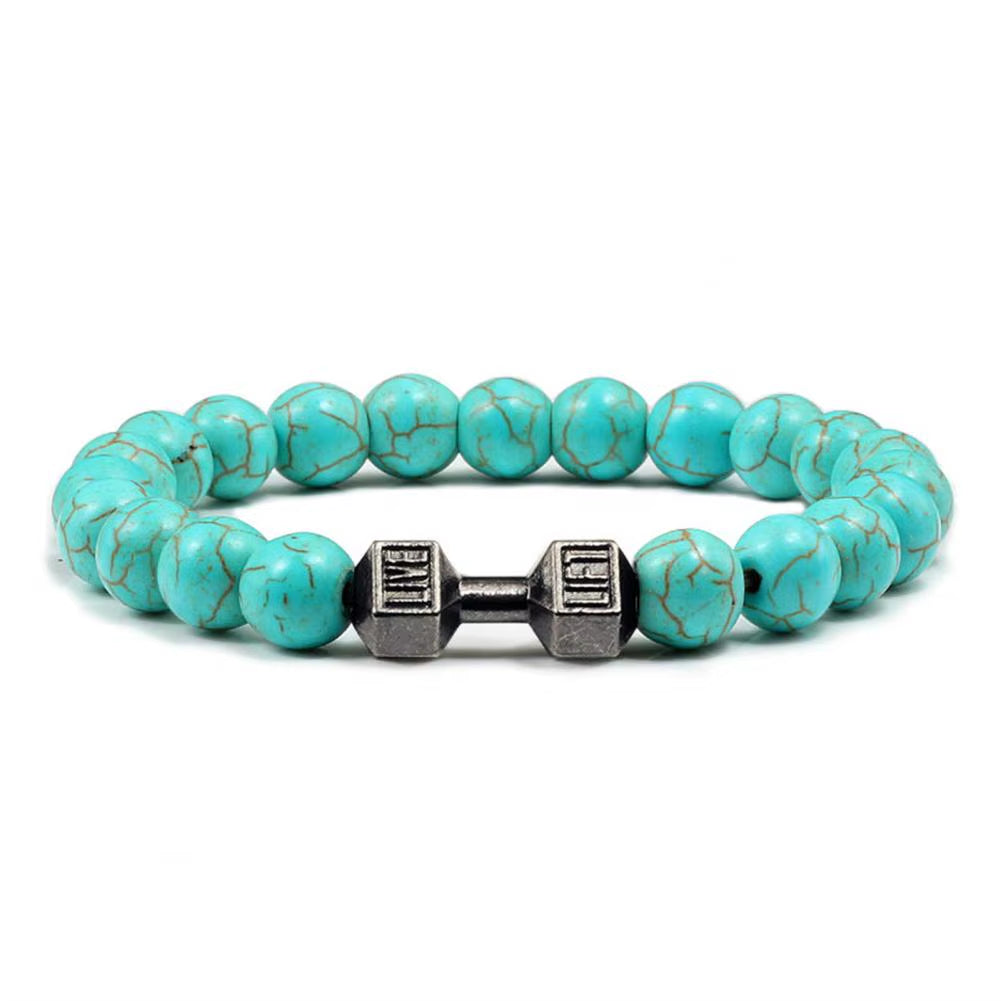 Natural Stone Barbell Energy Weights Bracelets Gym Dumbbells Beads Bracelet Plated Barbell Beaded Bmen Women Bracelet Jewelry