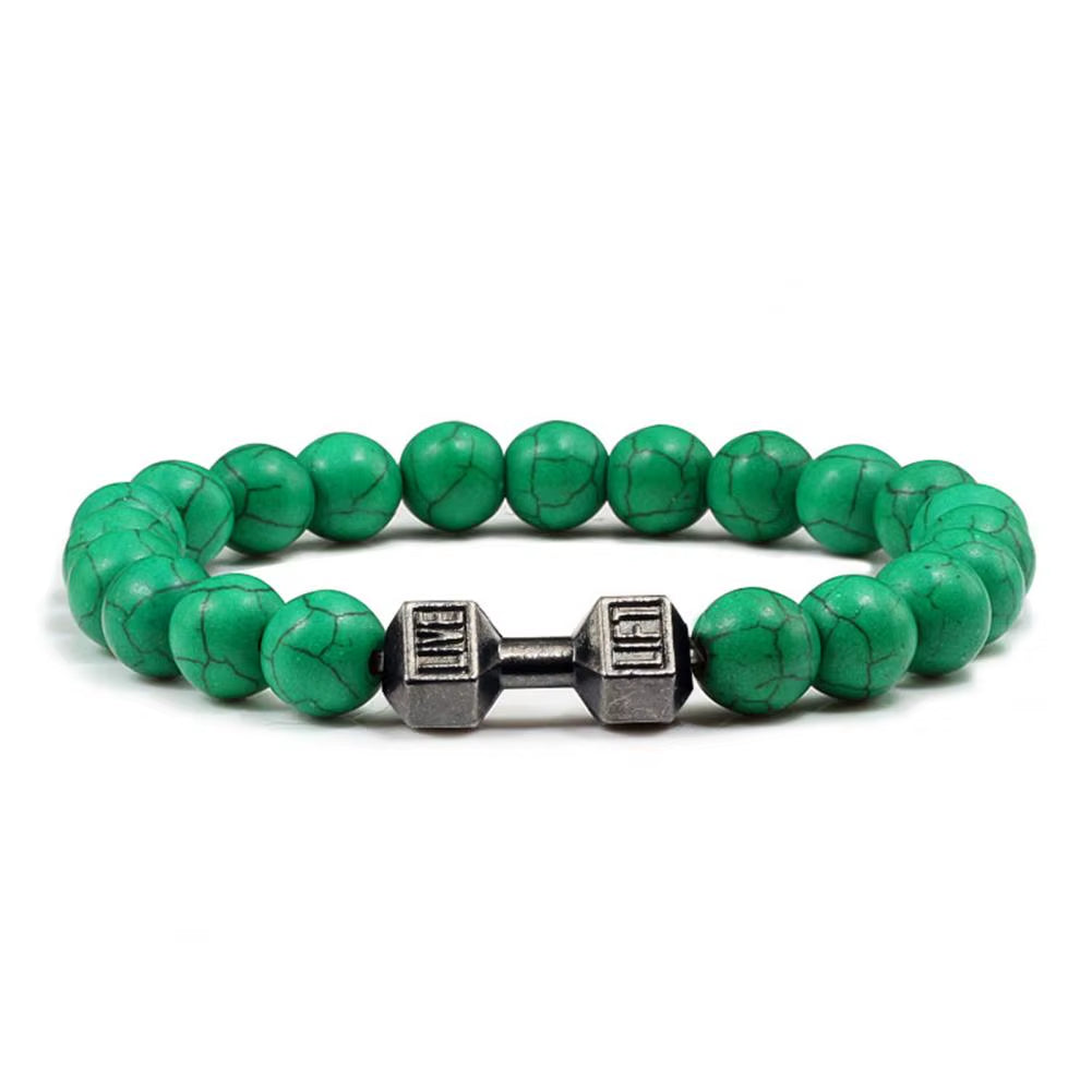Natural Stone Barbell Energy Weights Bracelets Gym Dumbbells Beads Bracelet Plated Barbell Beaded Bmen Women Bracelet Jewelry