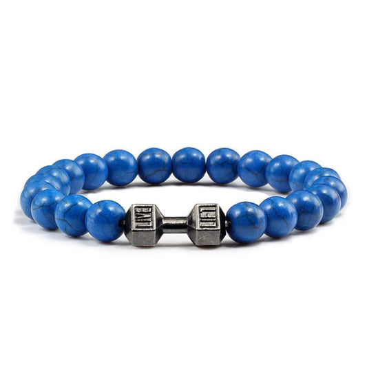 Natural Stone Barbell Energy Weights Bracelets Gym Dumbbells Beads Bracelet Plated Barbell Beaded Bmen Women Bracelet Jewelry