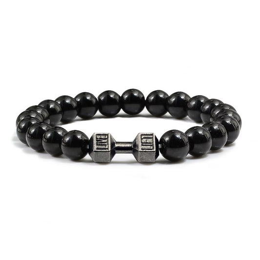 Natural Stone Barbell Energy Weights Bracelets Gym Dumbbells Beads Bracelet Plated Barbell Beaded Bmen Women Bracelet Jewelry